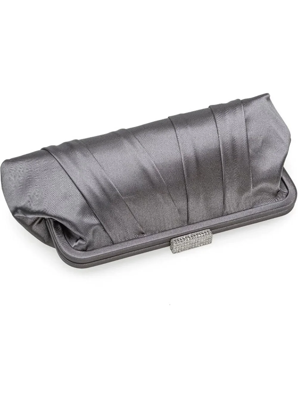 Women's Pewter Classic Pleated Satin Clutch Purse Diamante Formal Evening Bag